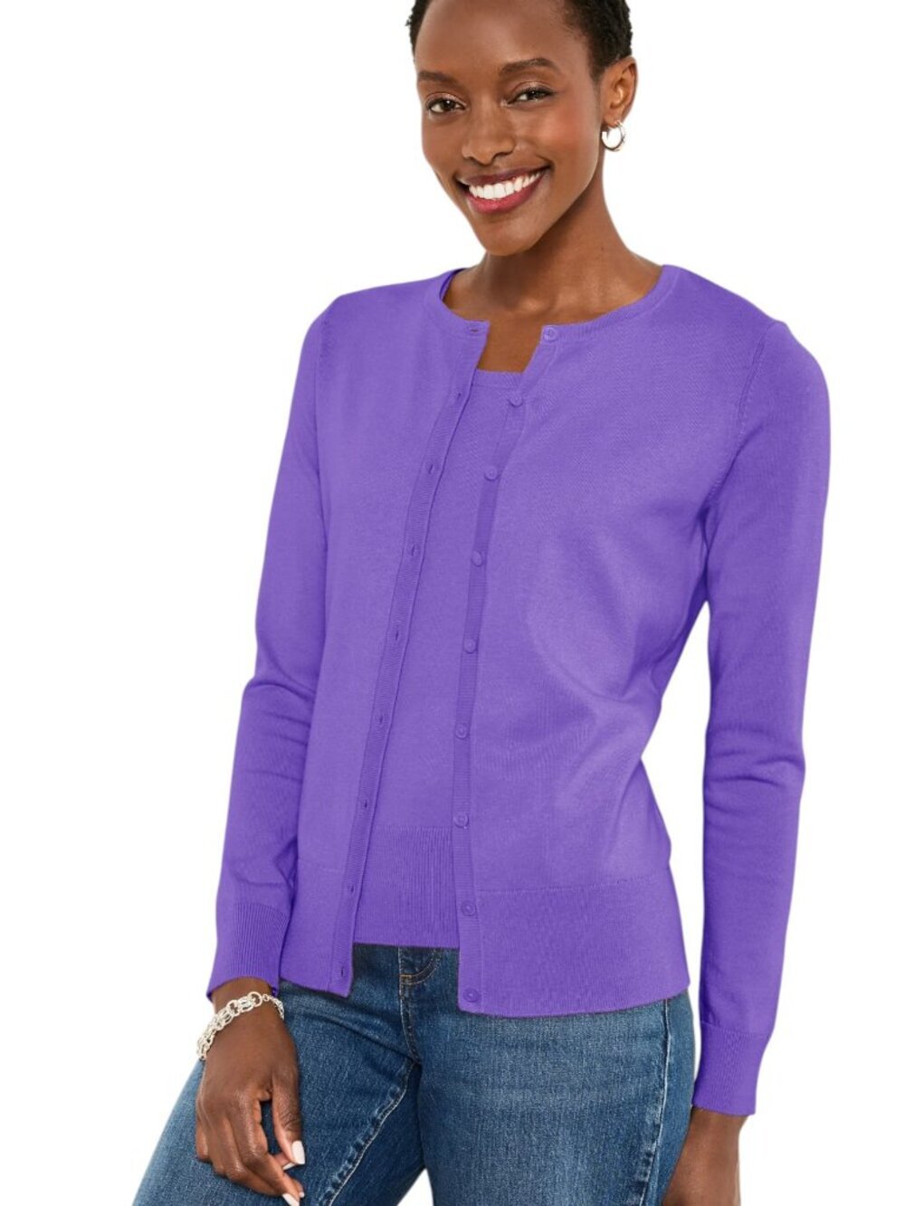 Talbots Plus Cotton Blend Charming Cardigan - Orchid - 1X